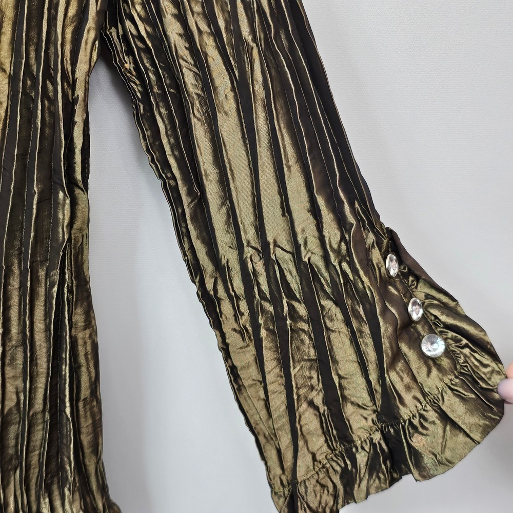 Jaipur Bronze Metallic Crinkle Top M Pleated Ruffle Rhinestone Dressy Whimsigoth - Picture 4 of 11